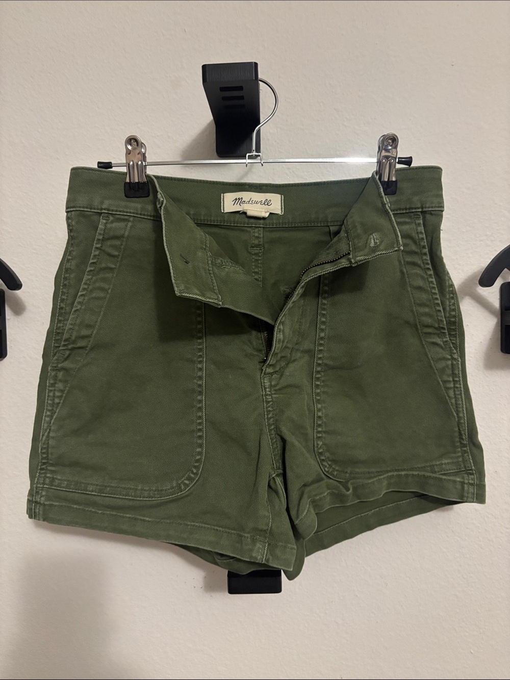 Madewell Military Green High-Waist Utility Shorts
